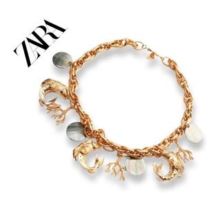 NEW ZARA FISH CHARM NECKLACE GOLDEN PEARL MERMAID